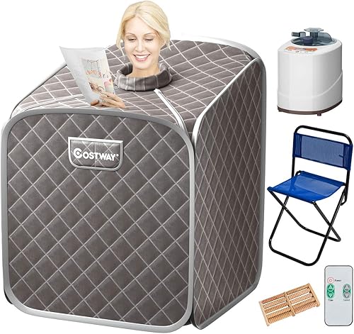Miniatura 10 de COSTWAY Sauna de vapor portátil, tienda de campaña plegable de 2 litros para relajación en casa, sauna personal con 9 niveles de temperatura,