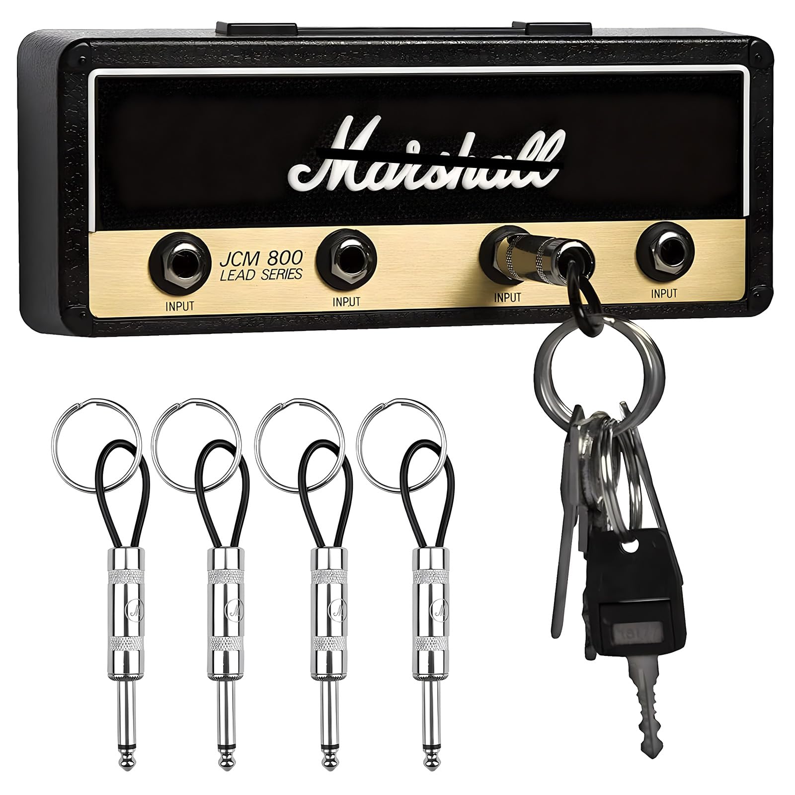 HomeDejavu H5b0298 Wall Mounted Key Holder, Wall Mounted Keychain, Marshall Wall Key Holder Jack Rack 2.0 JCM800 for Guitar with Hook and House Key Holder, with 4 Keychains, Black
