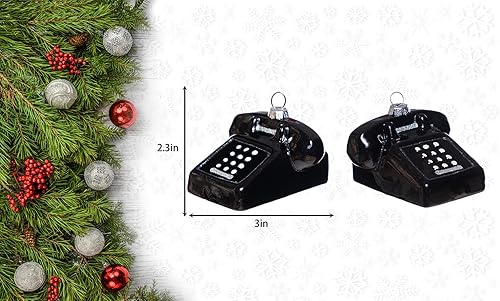 Miniatura 2 de Paquete de 2 adornos de teléfono retro de vidrio soplado a mano para árbol de Navidad, pintado a mano de vidrio fijo, escritorio, teléfono, ornamento