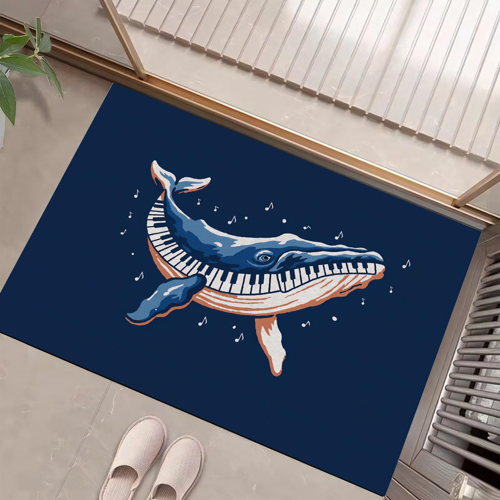 Paillasson intérieur 90x150cm baleine - Tapis entrée absorbant et antidérapant lavable pour couloir