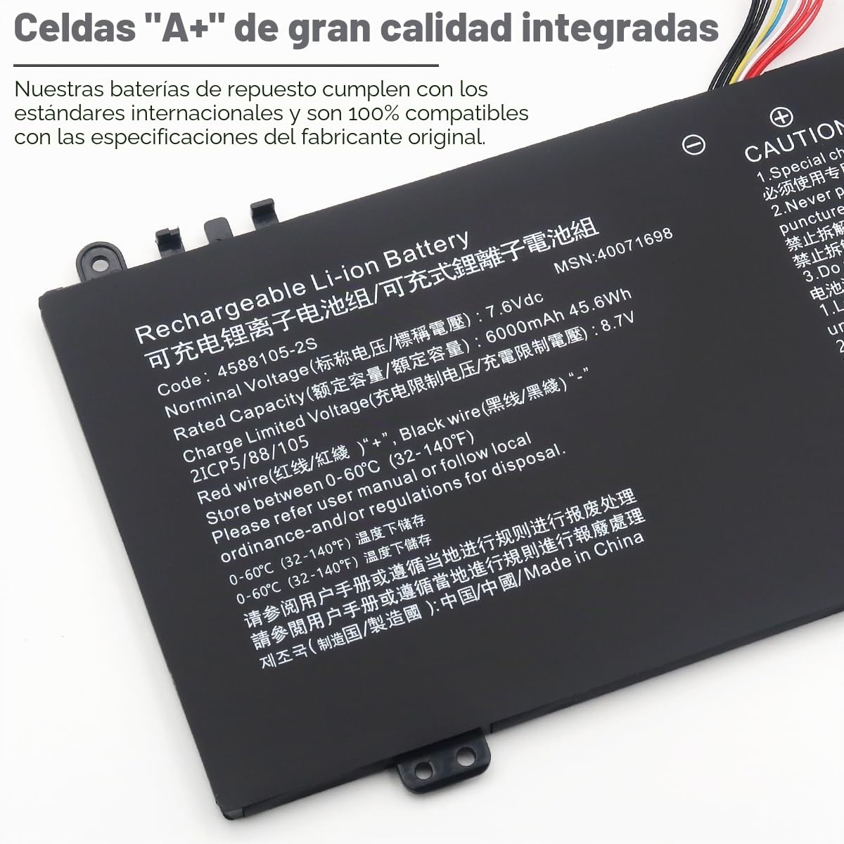 4588105-2S 4588106-2S Batería para Dynabook Satellite Pro C50-G C50-J C50-E C50-H C40-G C40-H C40-J CS40L CS50L, para MEDION Akoya E15403 40071698 40072215 4588106 7.6V 6000mAh