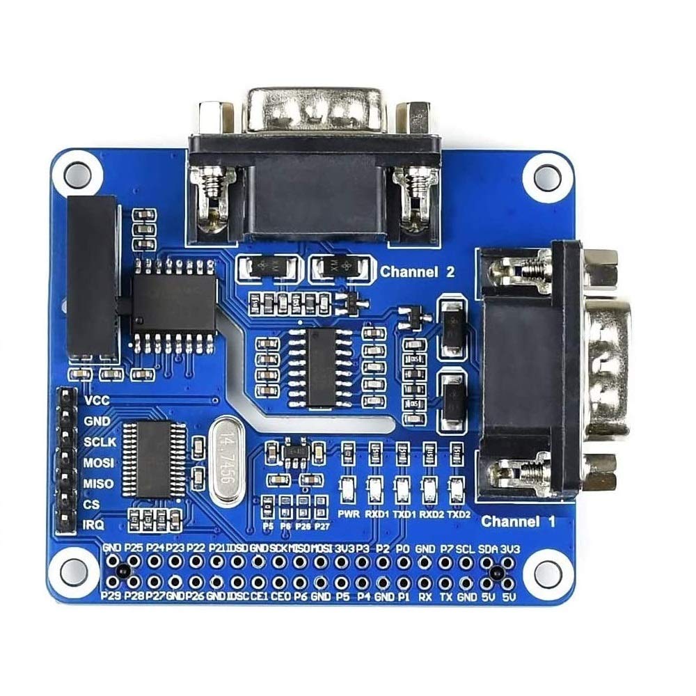 2-Channel Isolated RS232 Expansion HAT for Raspberry Pi 4B/3B+/3B/2B/Zero/Zero W, SC16IS752+SP3232 Solution, Converts SPI to RS232,With Multi Onboard Protection Circuits