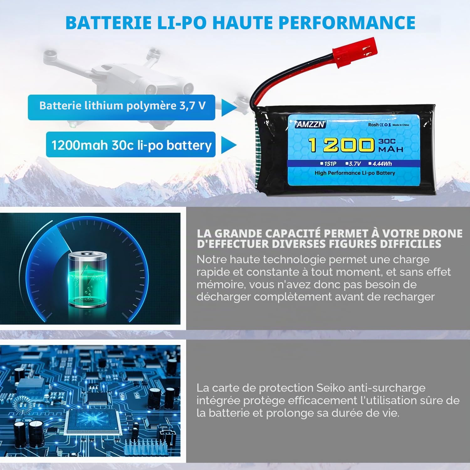 5PCS 3,7V 1200mAh 30C JST Plug Lipo batterie avec chargeur 5-en-1 pour MJX T04 T05 T25 X900 X9TW V2400HD V2450FPV V2450GPS télécommande drone