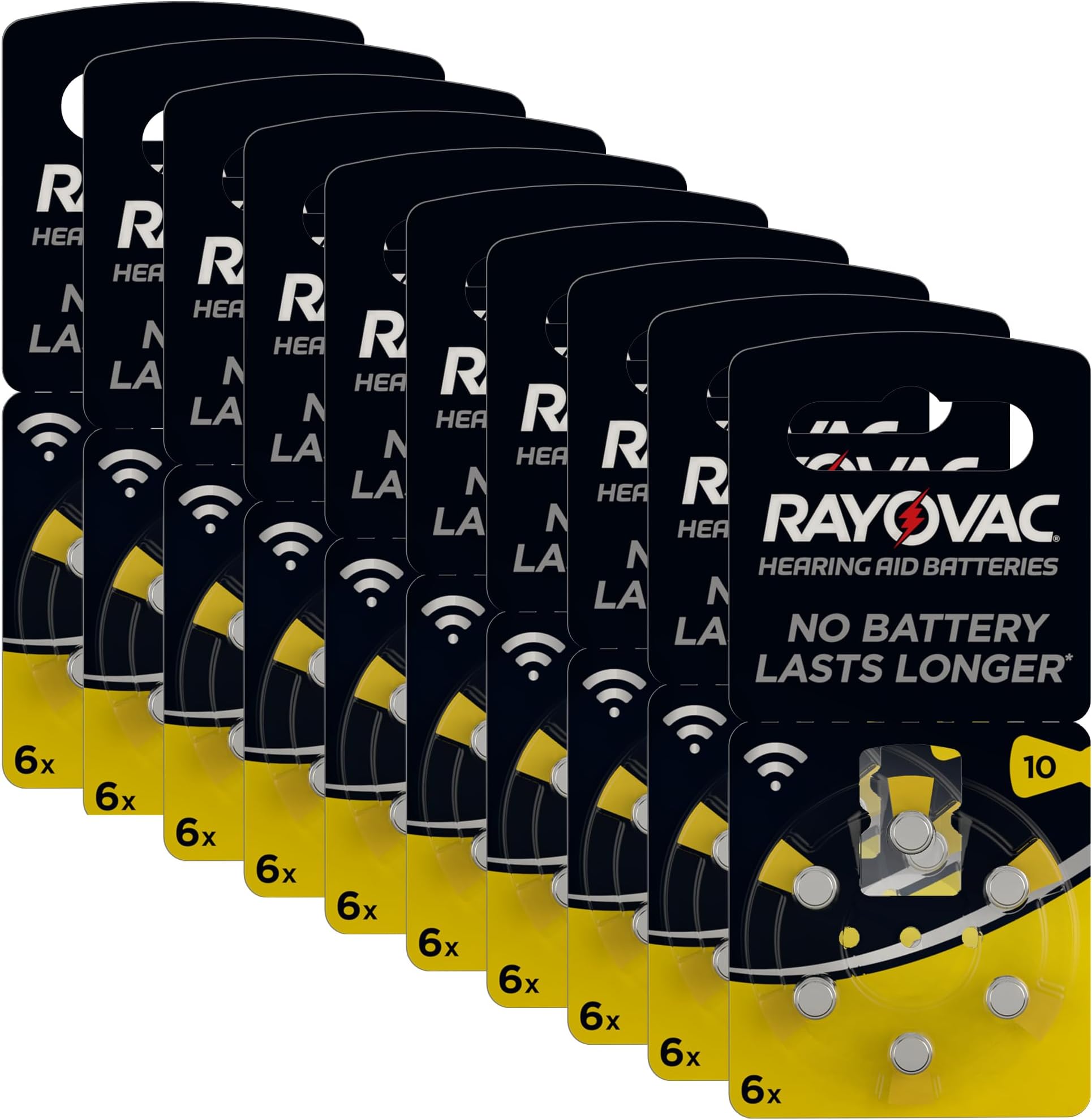 Acoustic Zinc Air Hearing Aid Batteries, Size 10 AU, Yellow Tab, Pack of 60