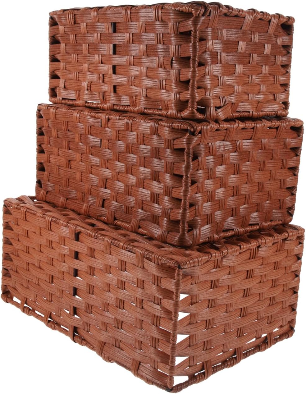3pcs Imitation Rattan Woven Storage Baskets for Organizing Stationery Makeup Books and Food Stylish and Functional Sundries Containers for Home and Office