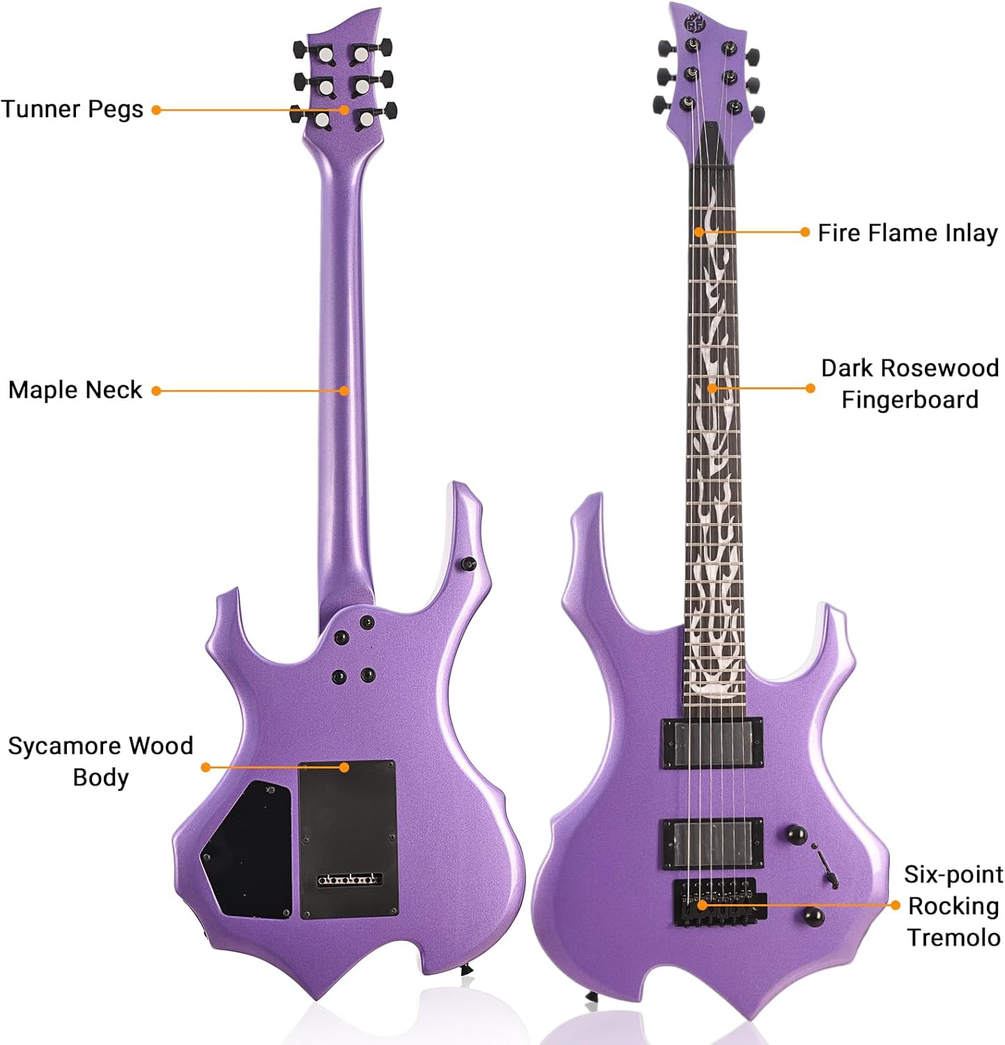 Electric Guitar Full Size Flame Design Set with Guitar Bag, Shoulder Strap, Amp,Tremolo Arm, Cable, Plectrum-Perfect for Beginners & Pros Solid Body Guitar (Metallic Purple)