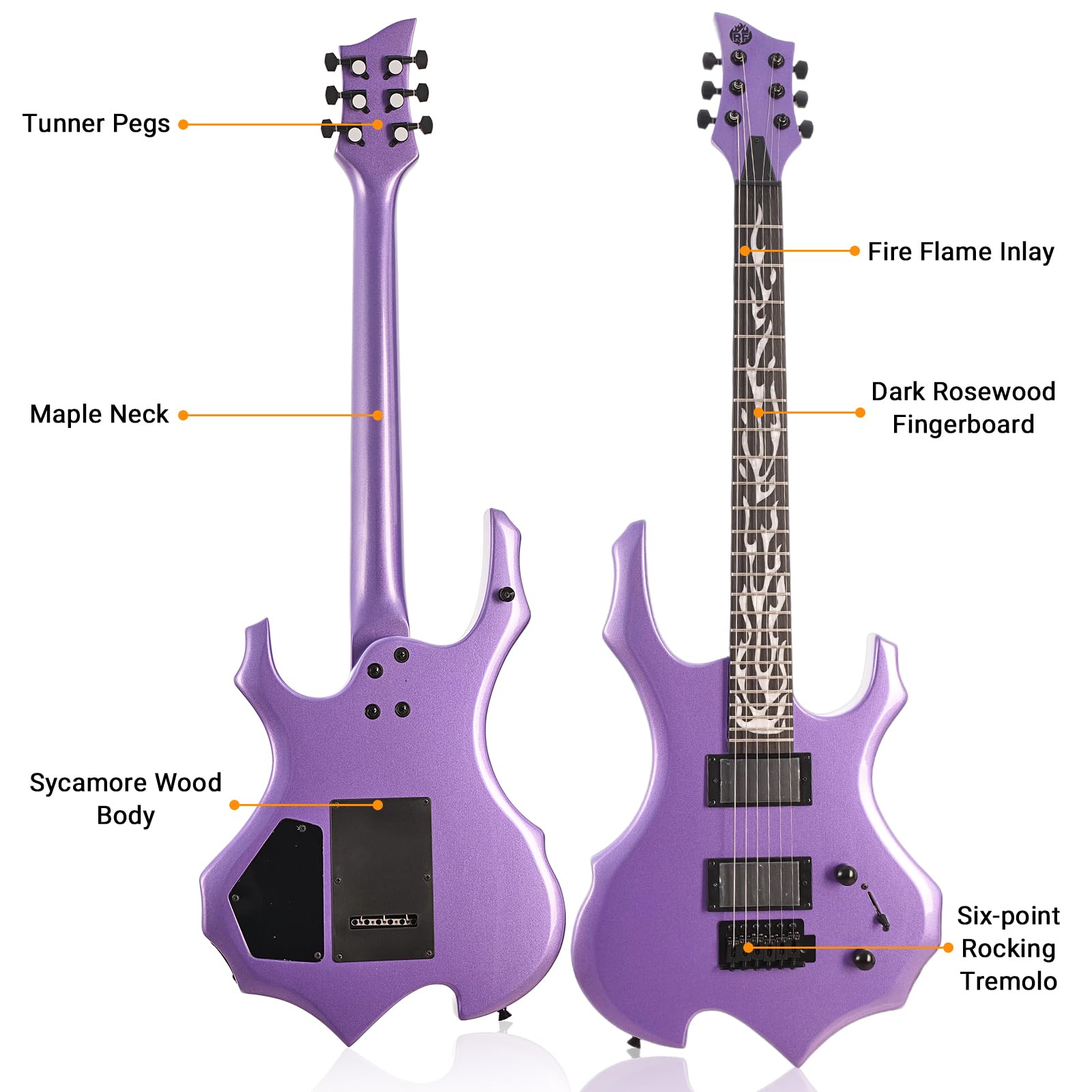 Chitarra elettrica Full Size Flame Design Set con borsa per chitarra, tracolla, amplificatore, braccio tremolo, cavo, plettro, perfetto per principianti e professionisti, chitarra a corpo