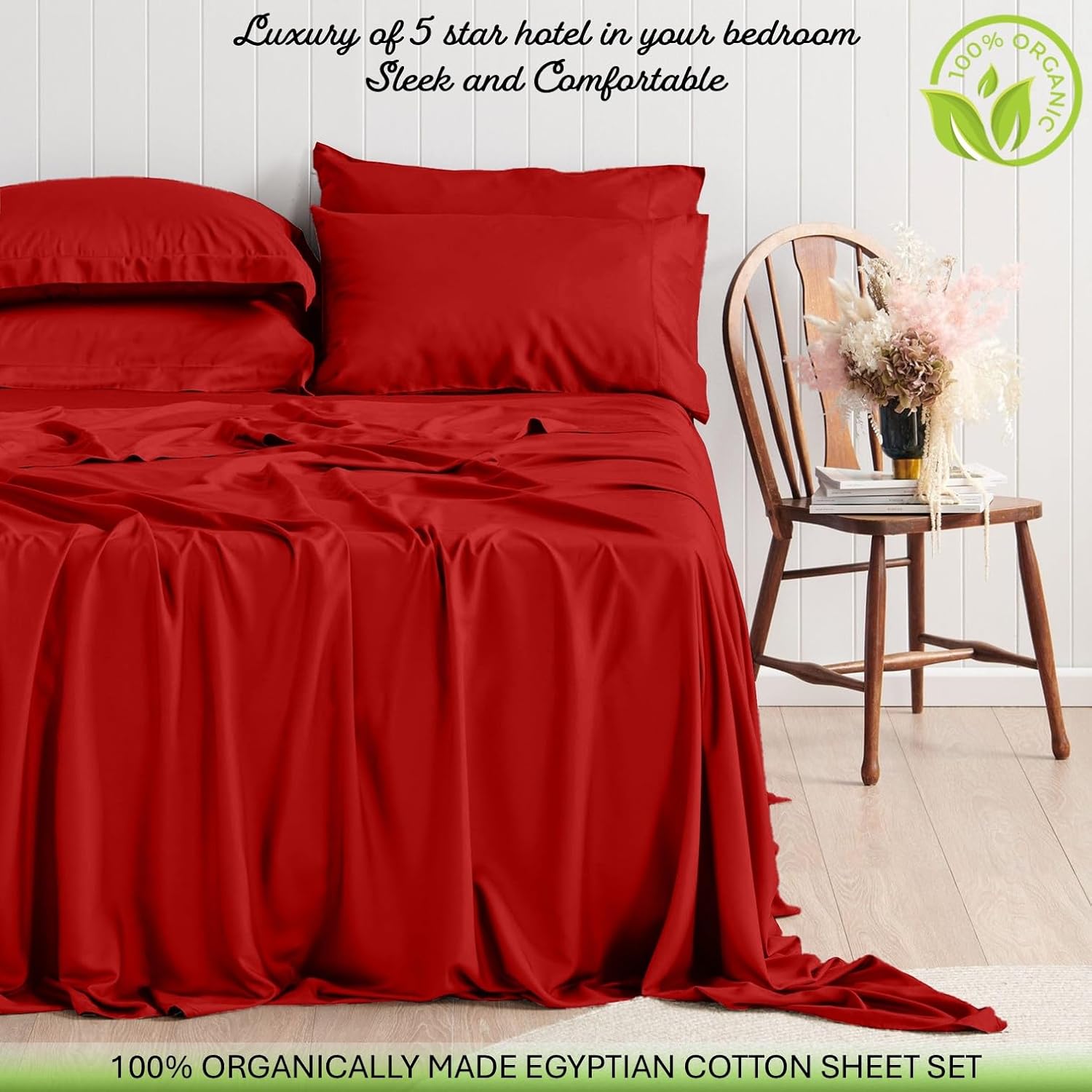 Real 700 Thread Count, 100% Organic Cotton Sheet Set [6 PC- Twin-XL Size, Burgundy Color] Extra Pillowcase Bedsheet Sets, Fit Mattress Upto 18" Deep Pockets