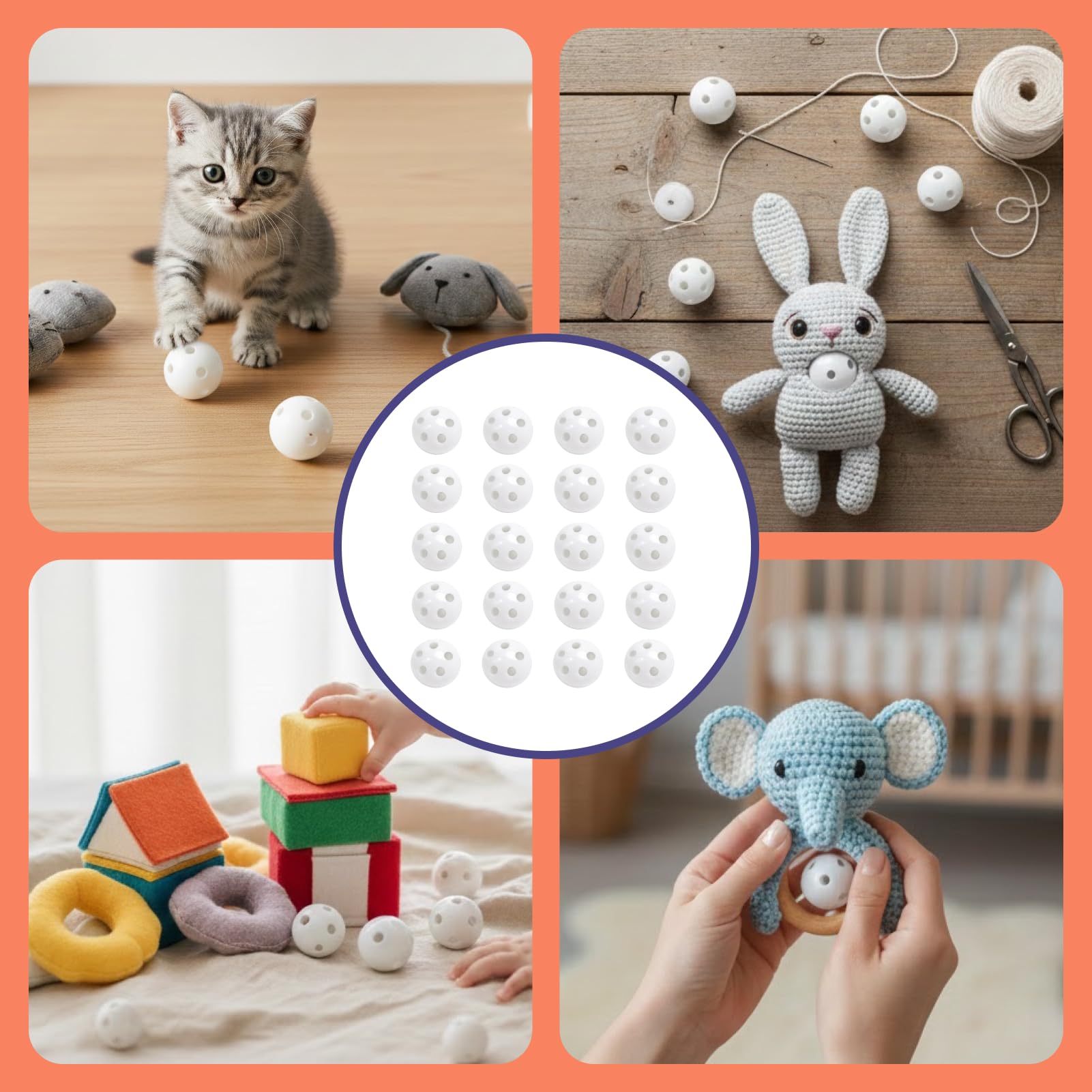 Icyowls 20 Pezzi Sfere sonaglio Ø 24 mm, Inserti da Cucire per Peluche, Bambole e Giocattoli per Animali, per Cucito, Riparazione e bricolage - 5