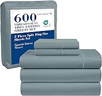 Vista 29 de LANE LINEN Juego de sábanas y fundas de almohada de algodón grueso de 600 hilos, 100 % algodón mercerizado, suave y suave como un hotel, con acabado