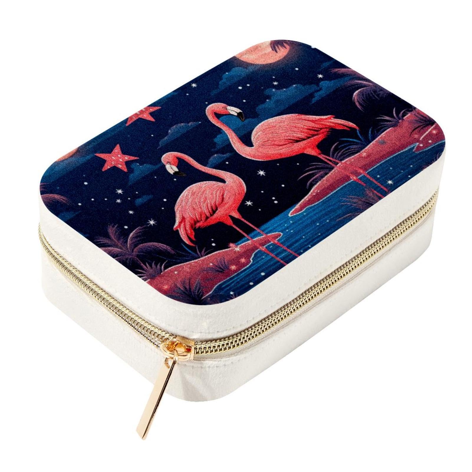 Boîte à bijoux voyage flamants roses pour valises et coiffeuses