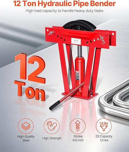 Miniatura 2 de VEVOR Dobladora de tubos hidráulicos, máquina dobladora manual de tubos de escape de cobre de 12 toneladas con 6 troqueles (1/2" - 2") y rodillos