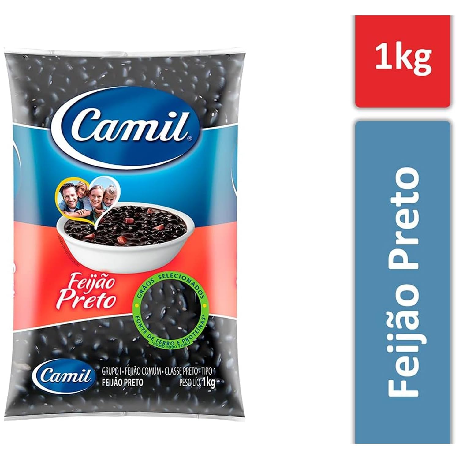 Camil Feijão Preto 1 kg con adhesivo Kajal | Frijoles negros de alta calidad de Brasil | Perfecto para platos tradicionales como feijoada y ensaladas, fibra, vegano y sin gluten