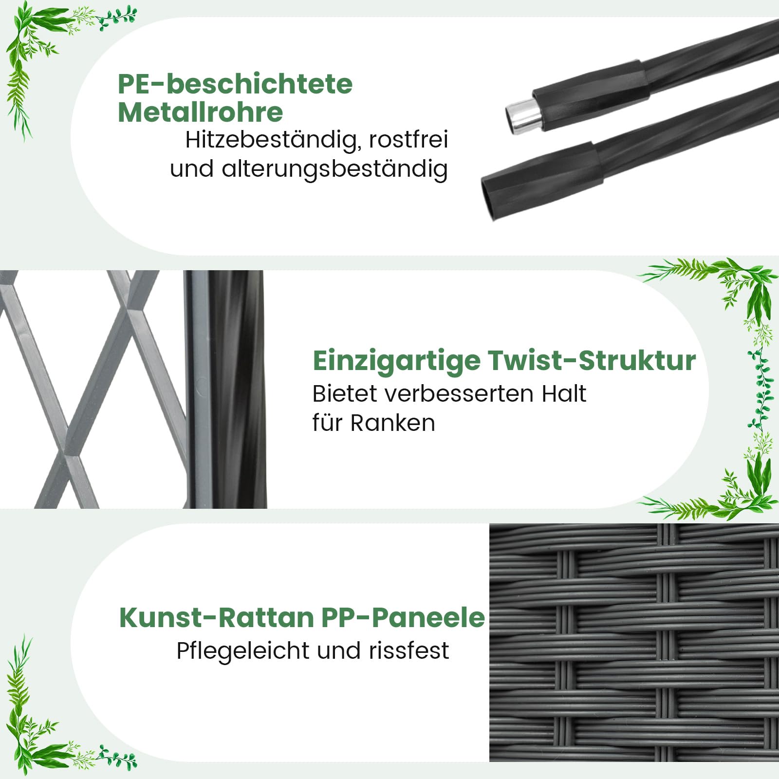 COSTWAY Blumenkasten mit Rankgitter & hängendem Dach, 163 cm, 2 in 1 Rosenbogen mit 2 Pflanzkästen, Gartenbogen auf Rollen, Metall & PP-Rattan, Rankkasten mit Spalier, für Kletterpflanzen (Grau)
