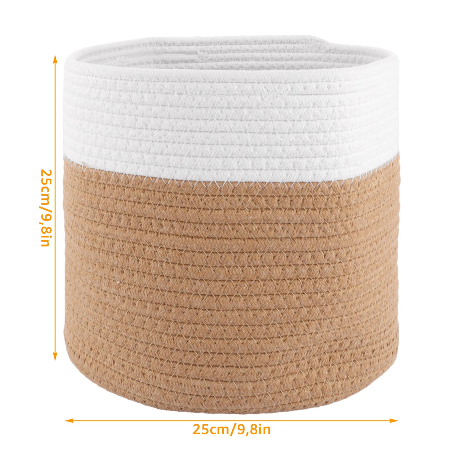 Lot de 2 Pots de Fleurs tressés, Panier pour Plantes d'intérieur, Cache Pot Plante Interieur, Panier de Rangement tissé en Coton à Linge pour Linge, Jouets (25 cm x 25 cm)