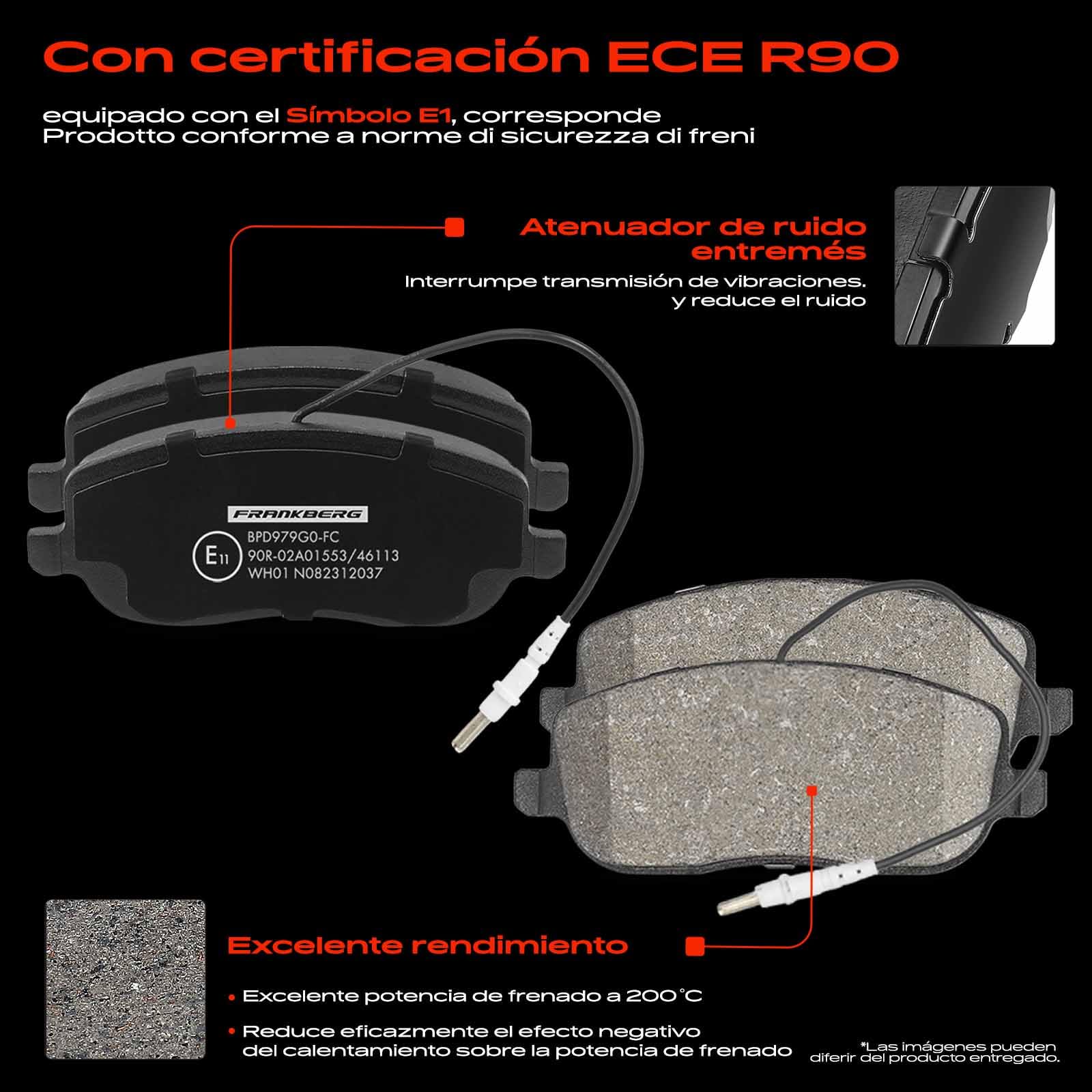 Frankberg 2 discos de freno + 4 pastillas de freno con lubricante para frenos delantero izquierdo y derecho. Compatible con C8 EA EB 2002-2014 Jumpy U6U 2003-2006 Replace# 1331301080