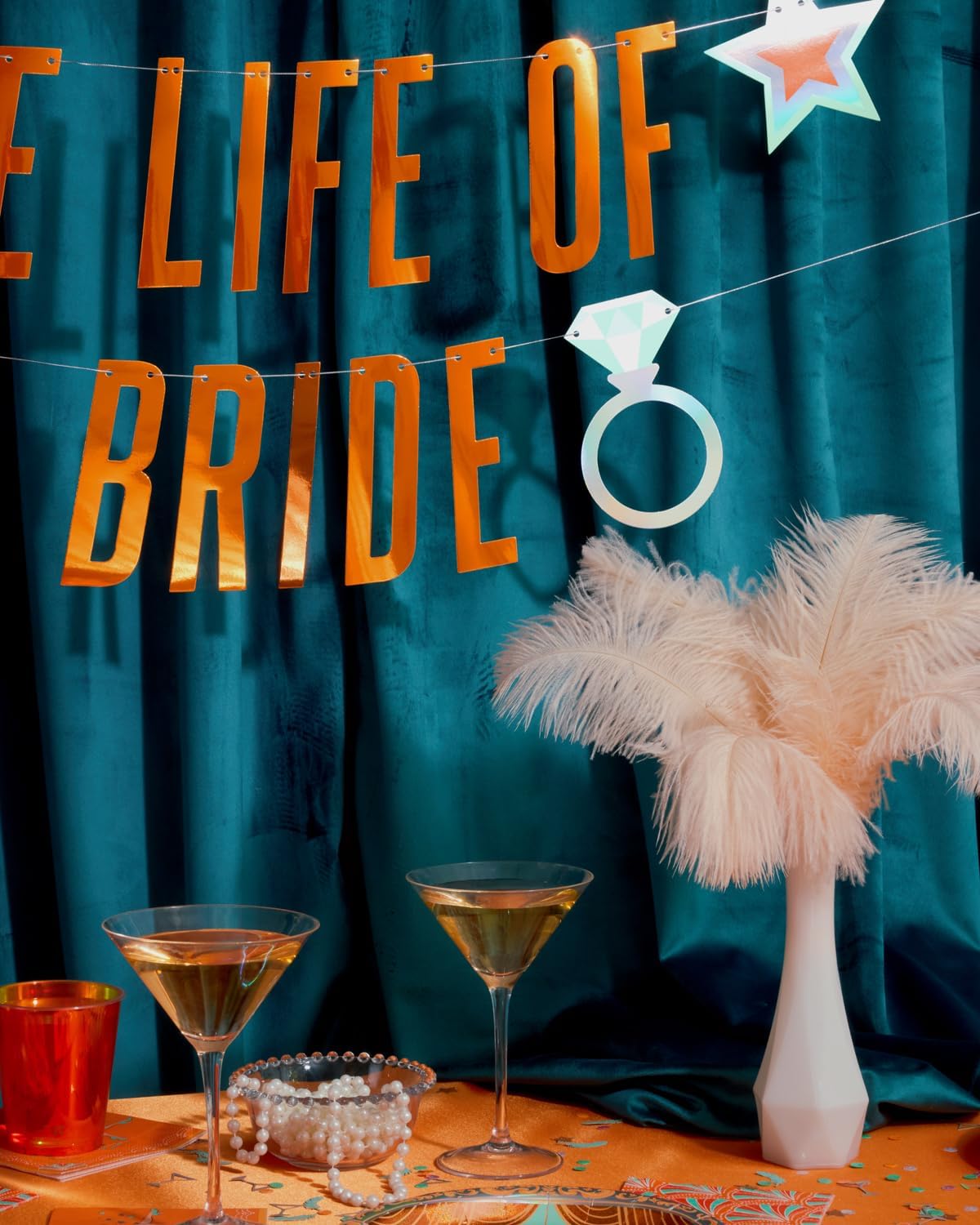 xo, Fetti Life Of A Bride Banner | Bachelorette Decorations, Showgirl Decor, Orange Foil, Iridescent