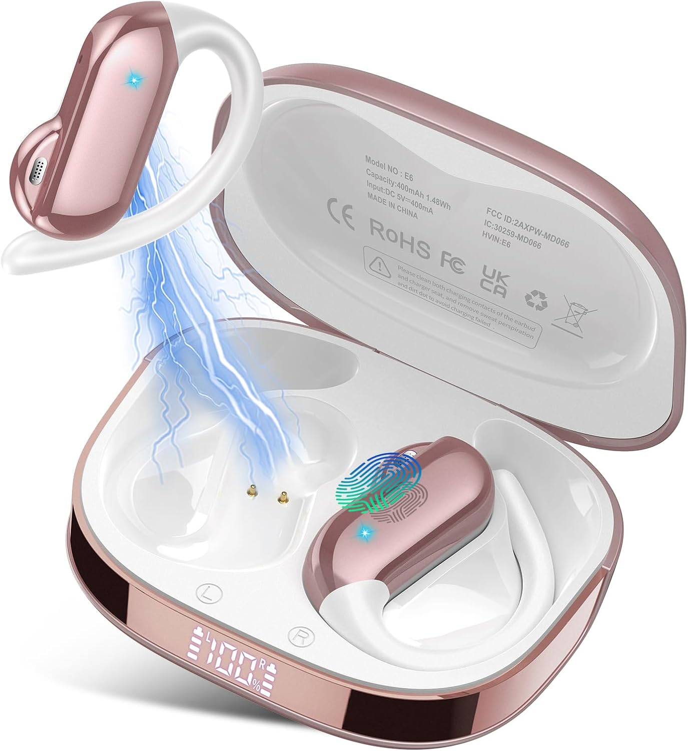 AI Cuffie Traduzione Simultanea, 3-in-1 Bluetooth 5.4 Cuffie Traduzione con 165 Lingue/8 Modalità, 42 Ore Open Ear Auricolari Bluetooth con APP e Codice Autorizz Permanente per Viaggi/Affari, Oro Rosa