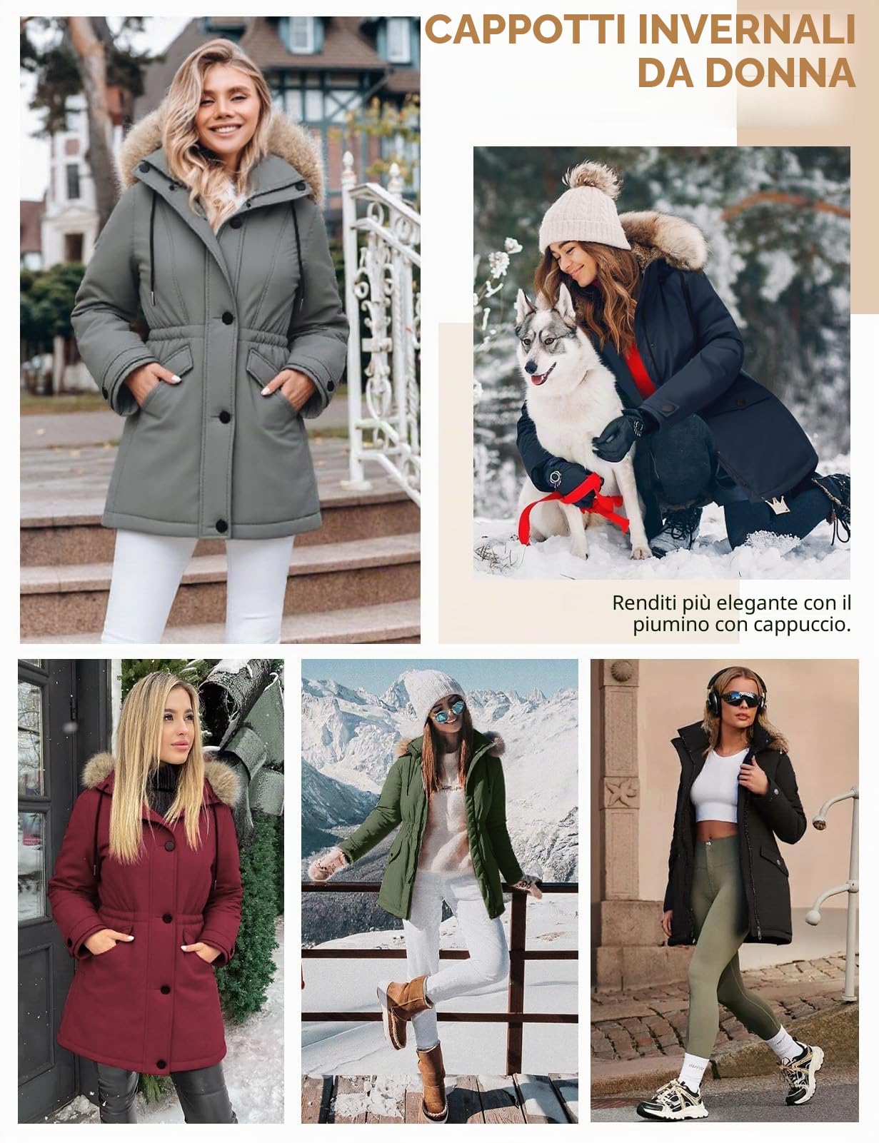 CMTOP Giacca Invernale Donna Media Lunga Cappotto Impermeabile Calda Comodi Antivento Parka Giubbotto Elegante Moda con Cappuccio Staccabile in Pelliccia Jacket Slim Fit con Zip Tasche