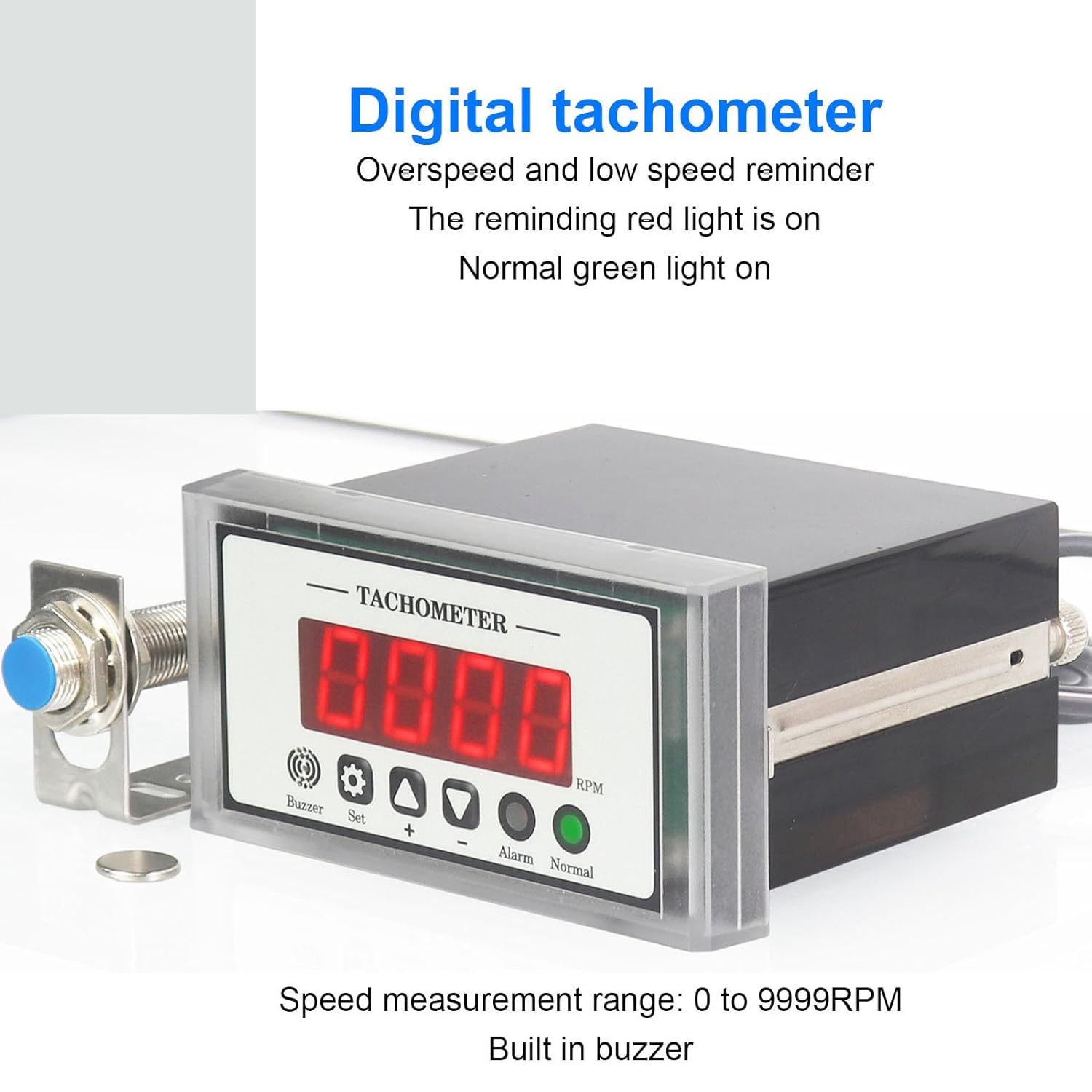 Fafeicy Digital LED Tachometer, RPM Speed Meter with Hall Sensor NPN, for Lathe Conveyor Inspection Machine