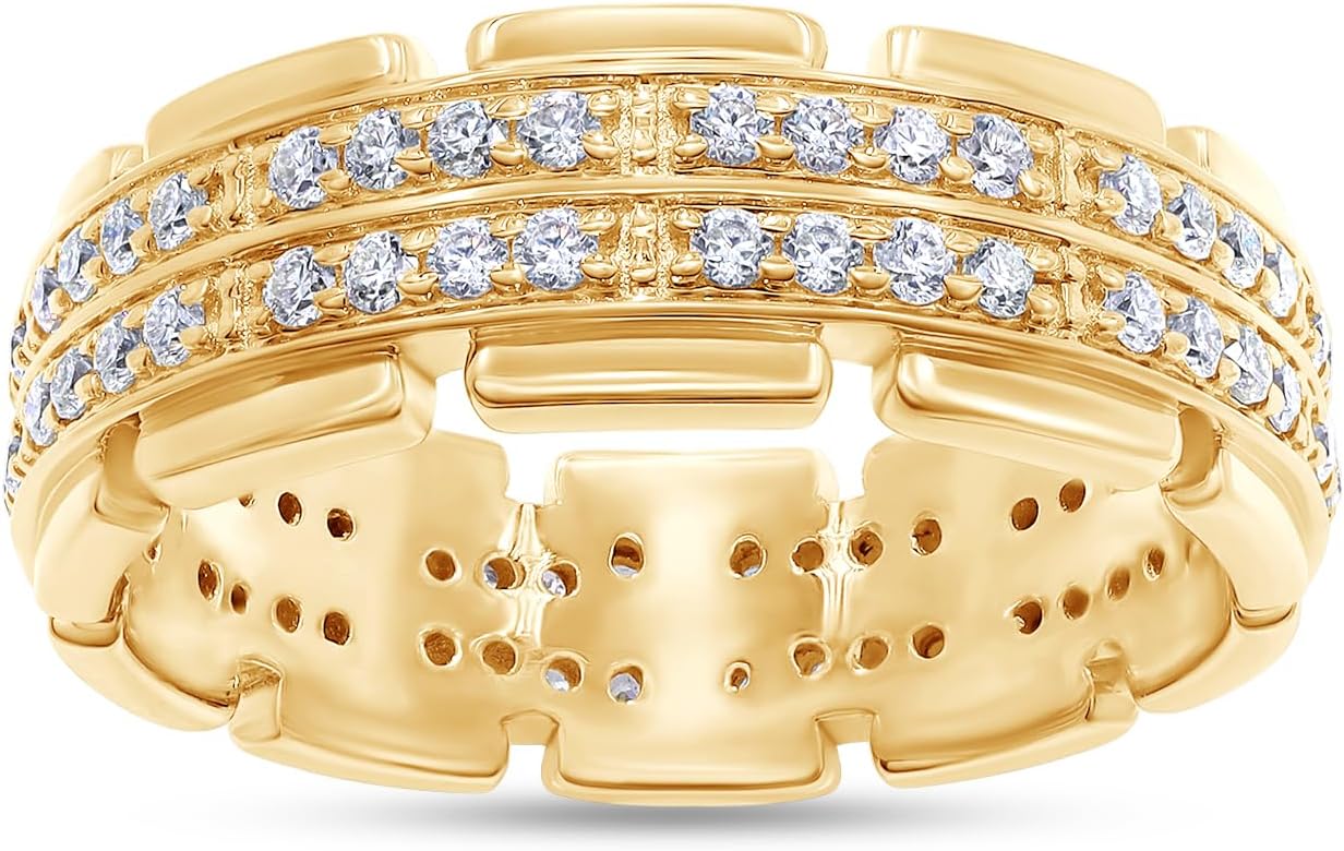 1 Carat Round Cut Lab Created Moissanite Men's Double Row Eternity Anniversary Wedding Band Ring In 14K Gold Plated Sterling Silver & 10K Or 14K Solid Gold Jewelry Gift For Men (Clarity : VVS1, 1.00 Cttw)