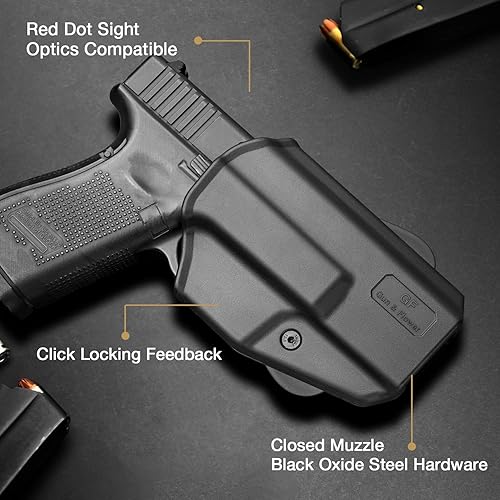 Miniatura 5 de Funda G19, funda OWB compatible con Glock 19 19X 32 45 (Gen 3 4 5), Glock 23 (Gen 3 4). Funda exterior de transporte de cintura con retención de