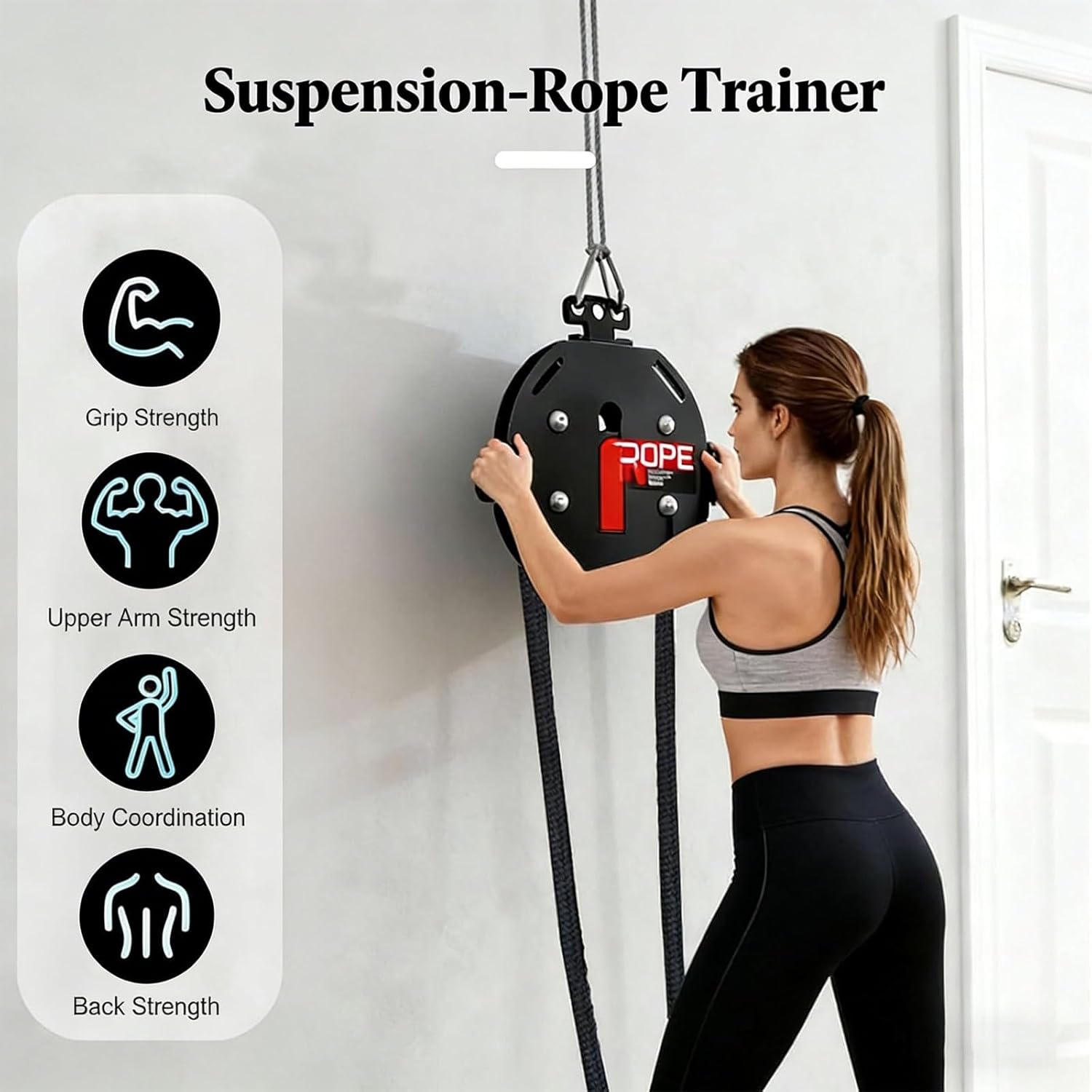Endless Rope Trainer, Pulley Rope Puller Fitness Ropes Trainer Gym Pull Ropes Machine Suspension Pulleys Cable Machine with Adjustable Resistance Strength Training Equipment Fitness Gear