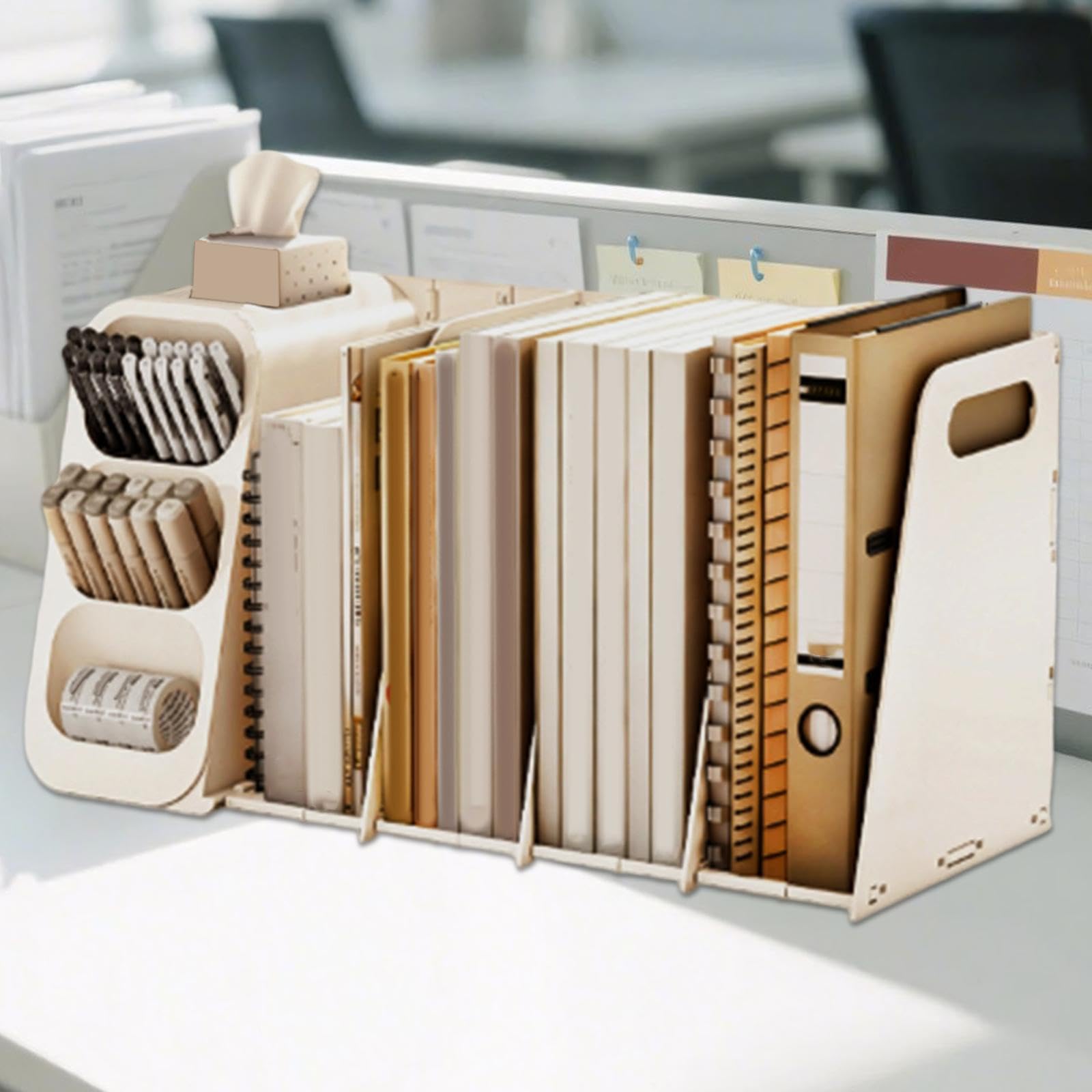 Organizer da Scrivania Multifunzionale per Libri, Portadocumenti E Accessori Pieghevoli per L'organizzazione della Scrivania, Crema