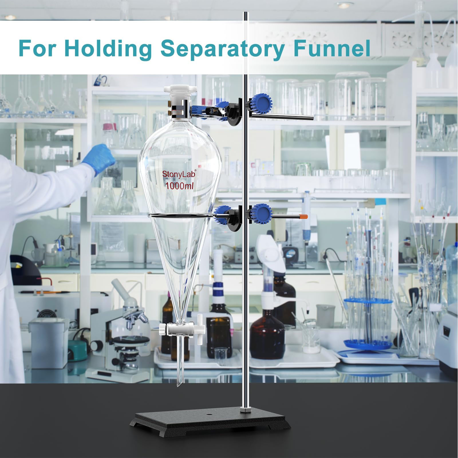 stonylab Support de Laboratoire Stands, Lab Stand Set Support en Acier avec Tige, 4-Prong Pince de Pivot, Anneau de Cornue et 2 Têtes de Bossage (2)