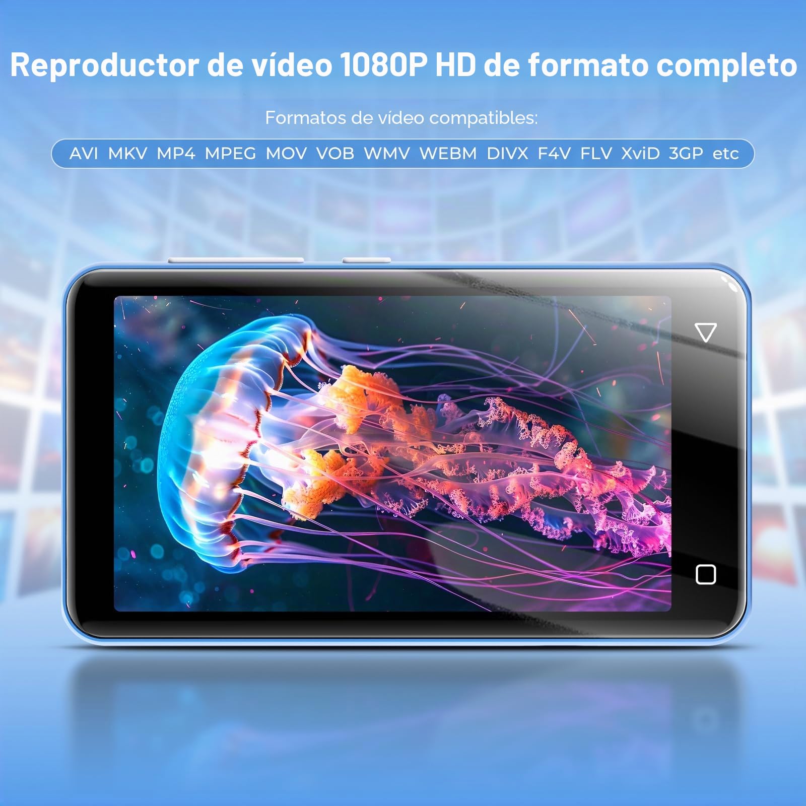 Innioasis 80 GB Reproductor MP3 con Bluetooth y WiFi, Reproductor de música Mp3 y Mp4 ave Spotify, Kids, Tidal, Deezer, Reproductor de vídeo con pantalla táctil de 4 pulgadas, 1080 P(blanco y azul)