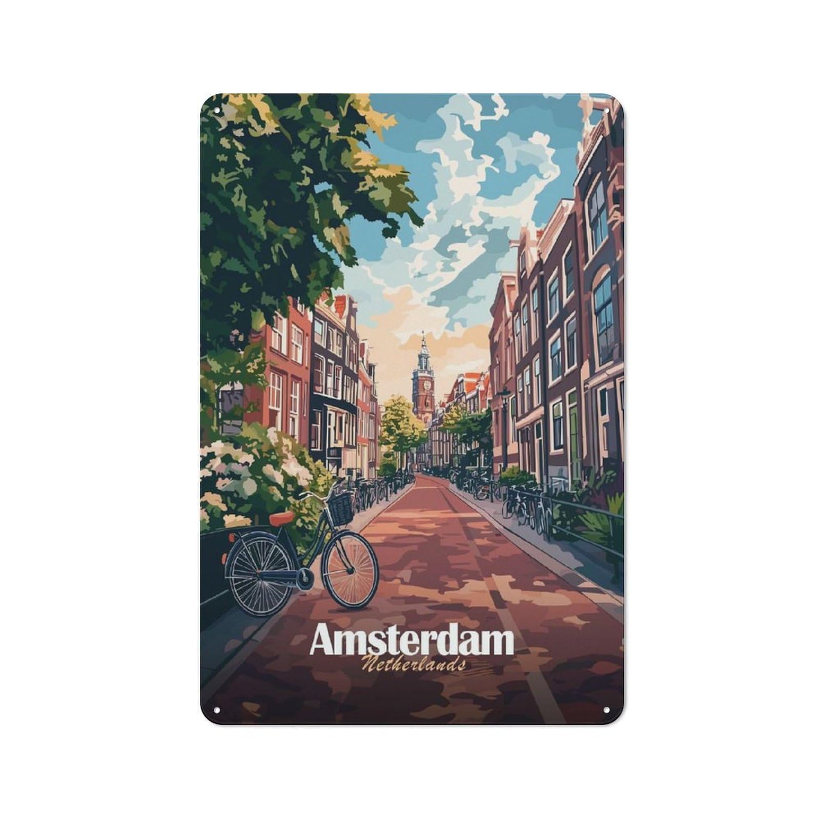 Junmoney Style-22 Amsterdam Street Scene Metal Wall Plaque 30X20cm, Vintage Nostalgic Wall Art For Bedroom, Office, Home Bar Or Dining Room