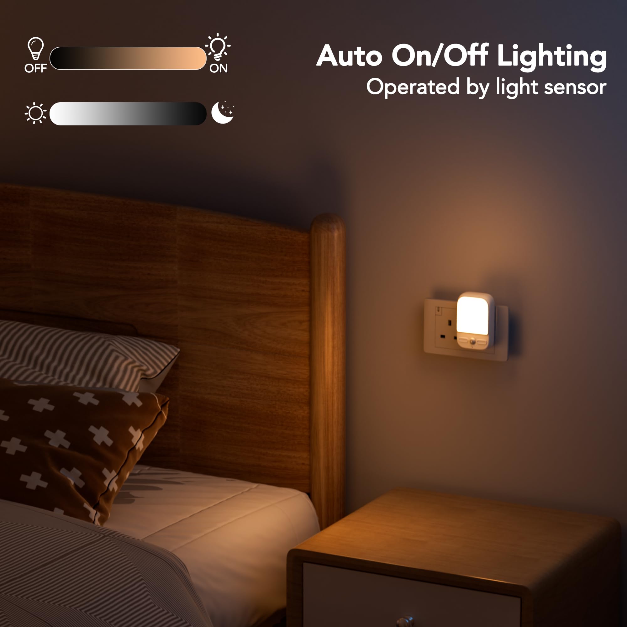 SKERITO Night Light with Motion & Photocell Sensor, Night Lights Plug in Wall with 3000K Warm White - Image 2