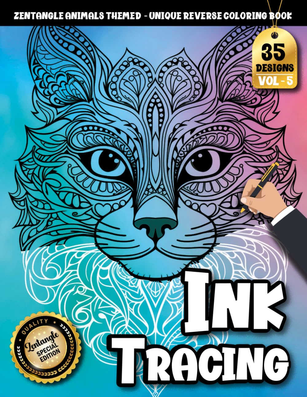 Ink Tracing Book For Adults: Creative Zentangle Animal Tracing Pages with Watercolor Touches for a Calm, Enjoyable Coloring Experience