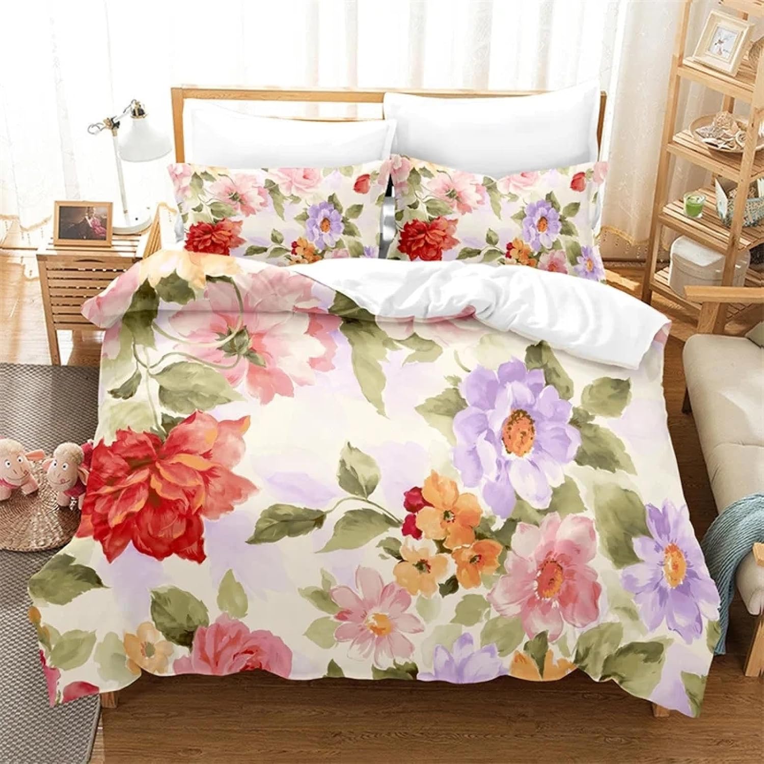Flowers Plants Bedding Set Feather Duvet Cover Girls Duvet Cover Bedroom Bedding King Queen Duvet Cover Set 100x135cm /40x80cmx2