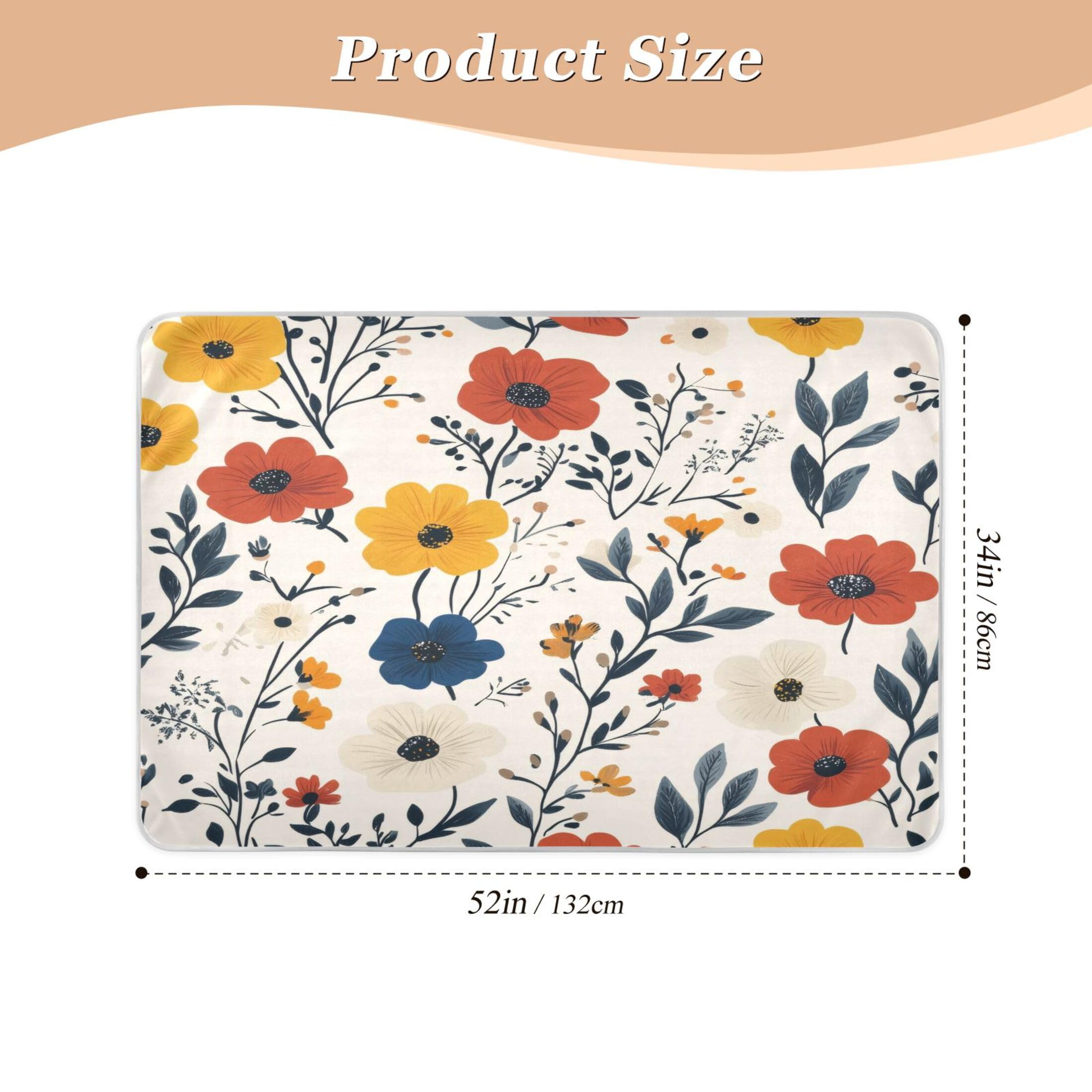 Takiito Flowers Bed Pad Reusable Bed Underpad Washable Waterproof Leak-Proof Quick Dry Incontinence Pee Pad for Toddlers Kids Adults Pets 34x52 in