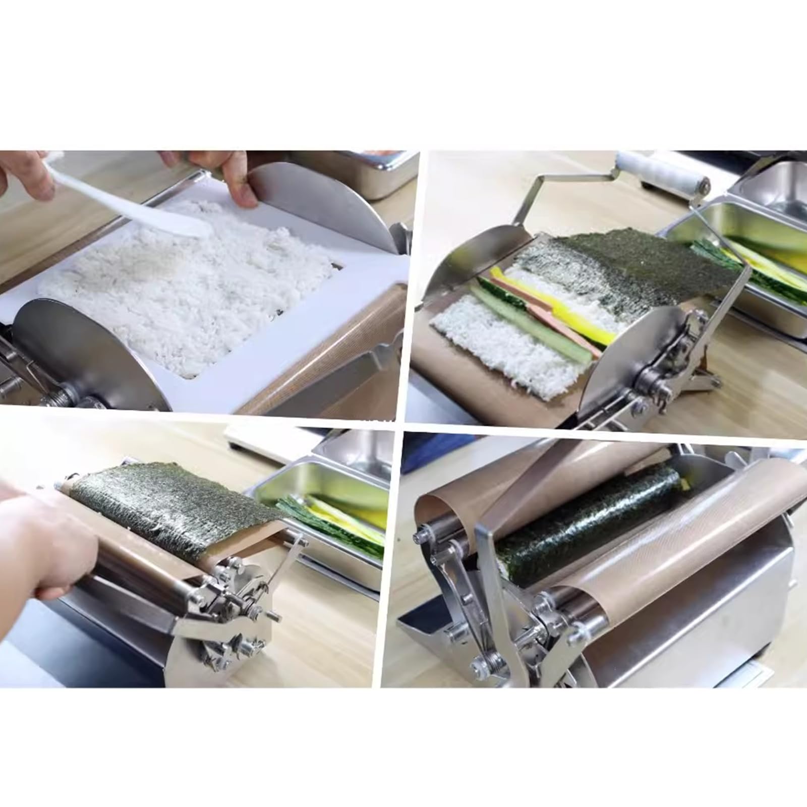 Maszyna do robienia rolek do sushi, ręczna forma ze stali nierdzewnej z 3 okrągłymi rolkami do produkcji sushi w restauracji i domu