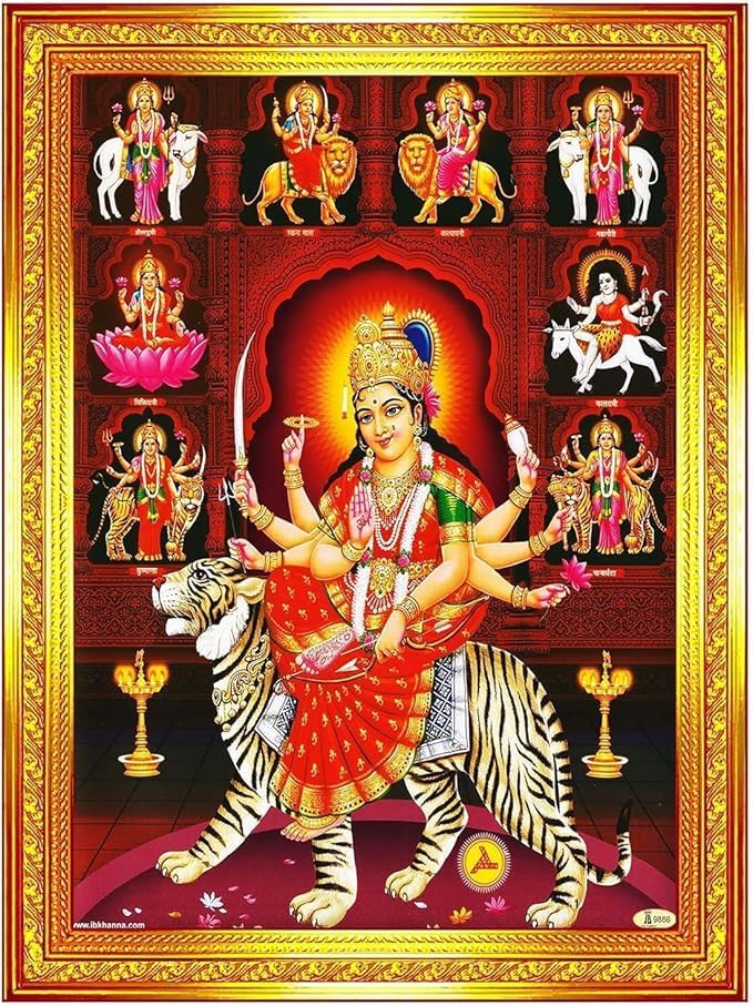 Generic Navdurga Photo Frame Durga Mata Poster 9x12 Inch Wall Art for Living Room, Bedroom, Dining Room, Home Office