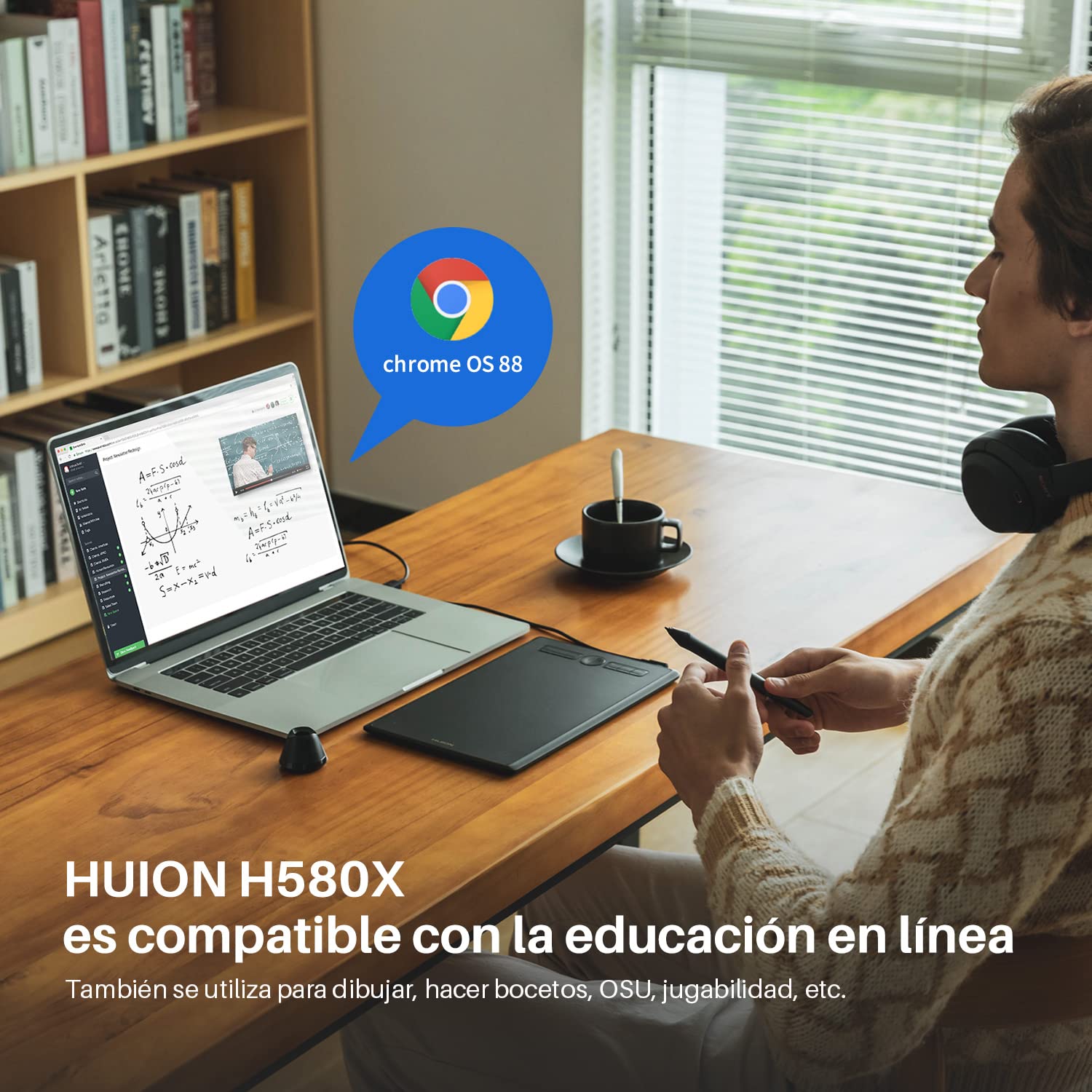 HUION Inspiroy H580X Tableta Gráfica, Tableta de Dibujo de Gráficos Digitales de 8x5 Pulgadas, Compatible con Android, 8 Teclas Express, Ideal para Pintar, Educación Remota y Oficina