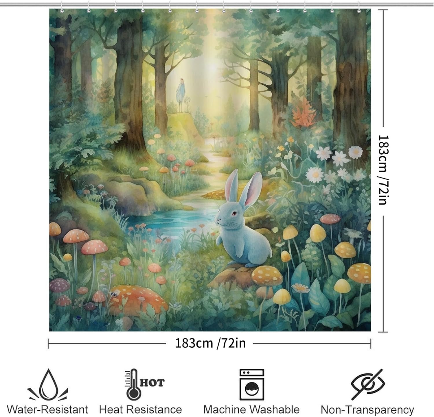 4 Pcs Forest Bathroom Decor Set with Shower Curtain and Rugs and Accessories Blue Rabbit Shower Curtain Set with 12 Hooks 72 in x 72 in Colorful Mushrooms Bathroom Shower Decor Accessory Set