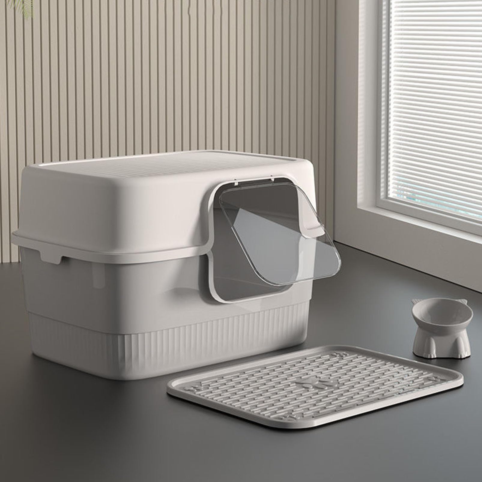 Arenero para Gatos Cubierto Caja de Arena Desmontable, Adecuada para Gatos pequeños, medianos y Grandes, fácil de Limpiar, Control de olores, Superficie Antiadherente, extraíble