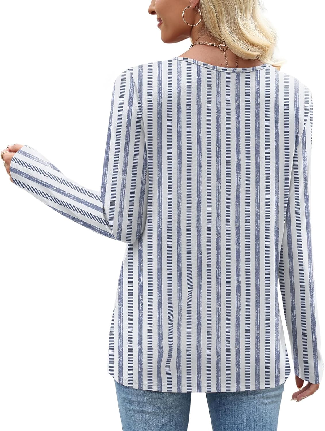 OFEEFAN Long Sleeve Shirts for Women Fall Clothes Asymmetric Square Neck Tunic Tops Decorative Buttons - Image 5