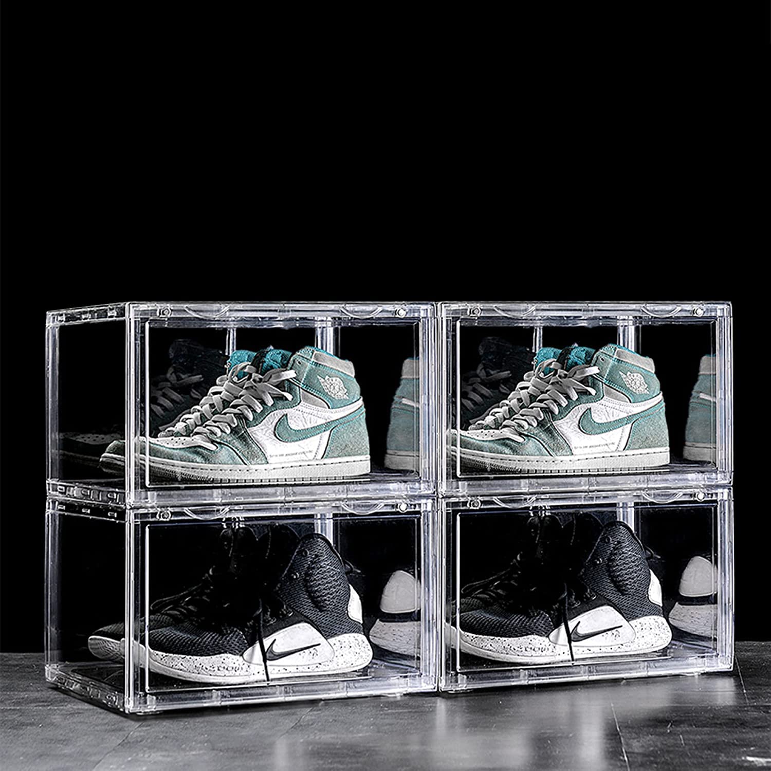 KEEKOS Shoe Organizer Boxes Black Plastic Stackable Shoe Storage Bins For ClosetShoe Holder Sneaker Display Case-image-7
