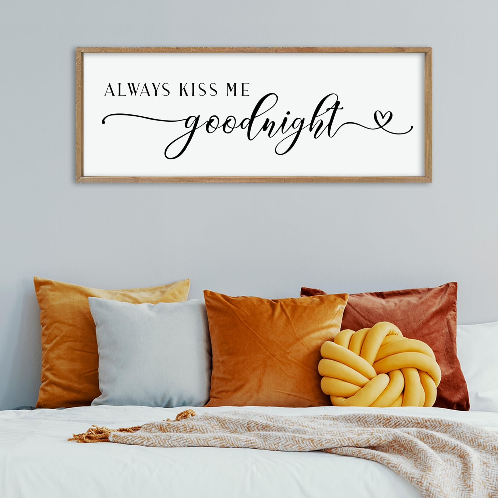 comurdyo Always Kiss Me Goodnight cartello per camera da letto sopra il letto decorazione murale 102 cm x 38 cm cornice in legno grande per coppie sopra il letto arte murale da appendere (legno)