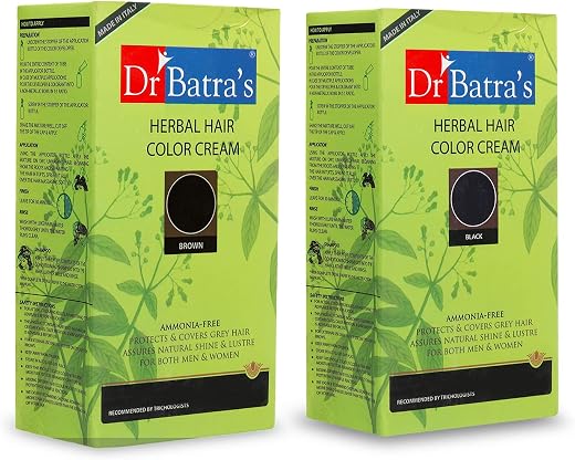 Dr Batra's Herbal Hair Color Cream Combo Pack of Black &amp; Brown | Ammonia-Free Grey Coverage Solution | Enriched with Henn...