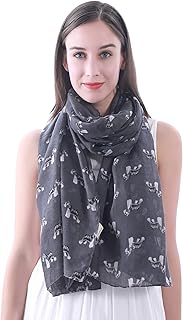 Lina & Lily Miniature Schnauzer Dog Print Scarf Shawl Wrap Lightweight, Gift for Dog Lover (Grey)
