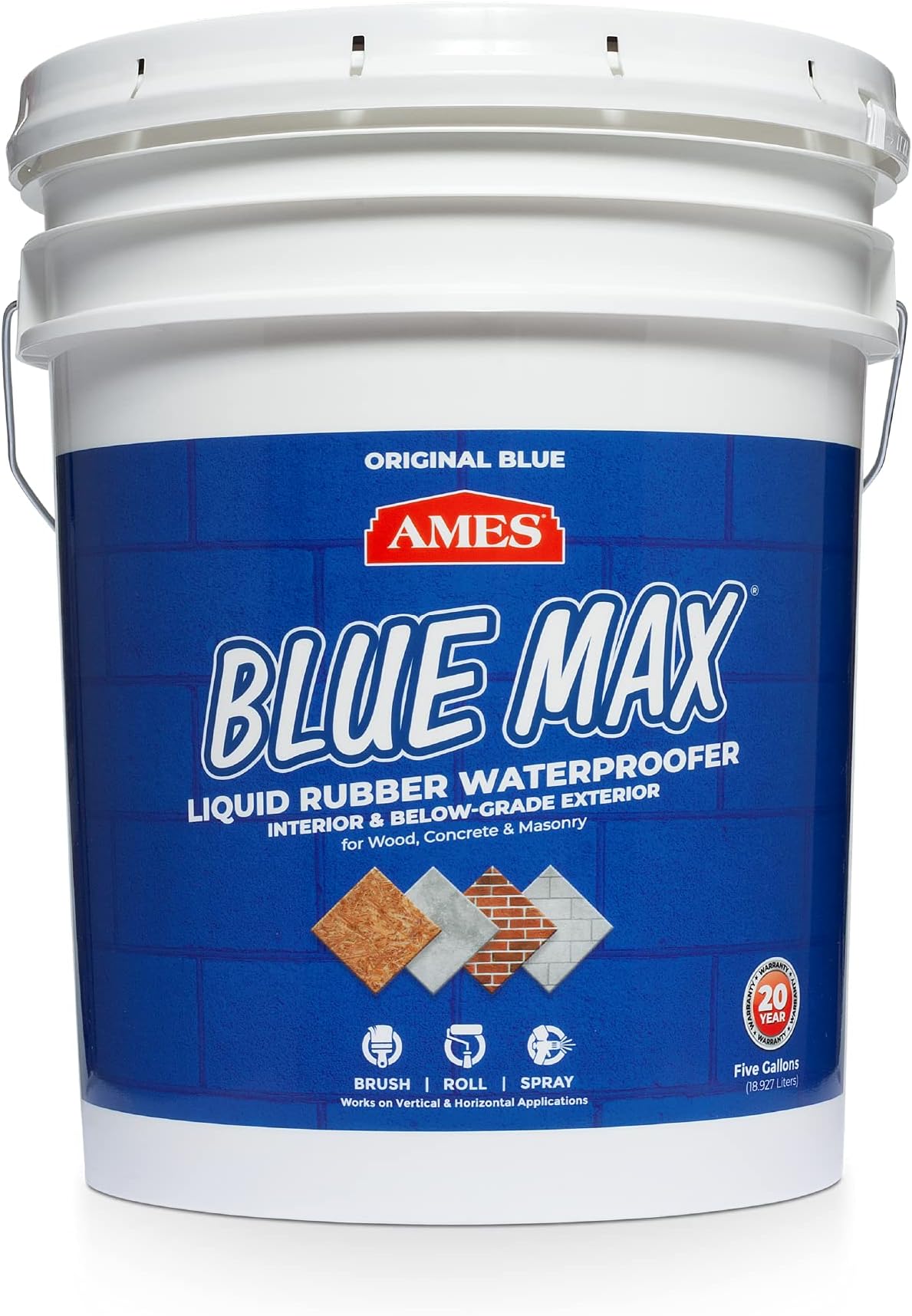 Ames BMX5RG Blue MAX Waterproofer, Regular Use in Interior & Below-Grade Exterior-5 Gallon White-Concrete Sealer, House Paint and More. Liquid Rubber, (Pack of 1), 640 Fl Oz
