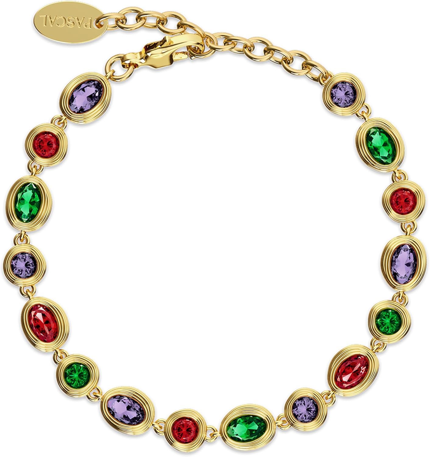 PASCAL Catena Multi Color Lab-Grown Gemstone Bracelet for Women Men, Vintage colourful Gold Bezel Tennis Bracelet,18K Gold Plated Statement Jewelry Gift for Women, Adjustable for Everyday Wear or Special Occasions