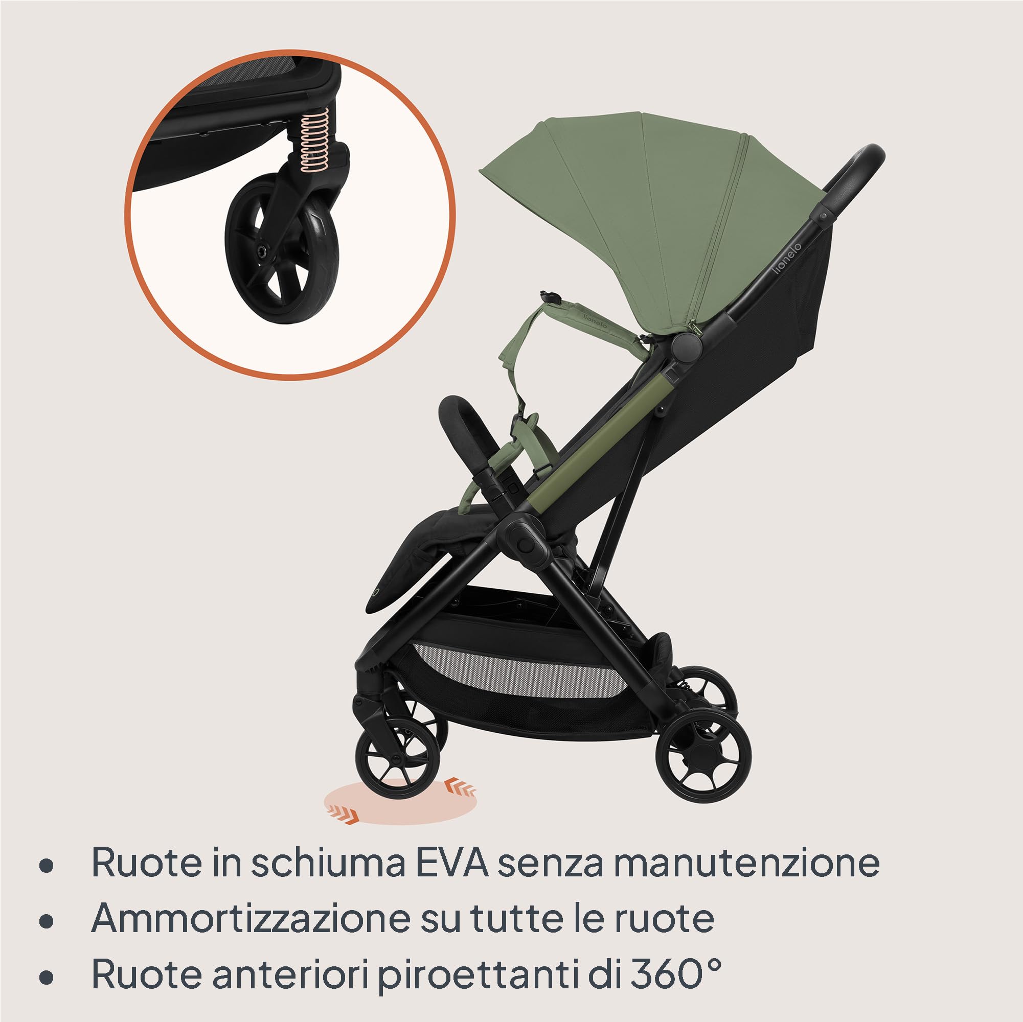 LIONELO Julie Air Passeggino da Viaggio Compatto per Aereo fino a 22 kg | Da 6 Mesi a 4 Anni, Leggero, Ruote Girevoli 360° con Sospensione, Chiusura a Una Mano, Schienale Regolabile, Tettuccio UPF50+