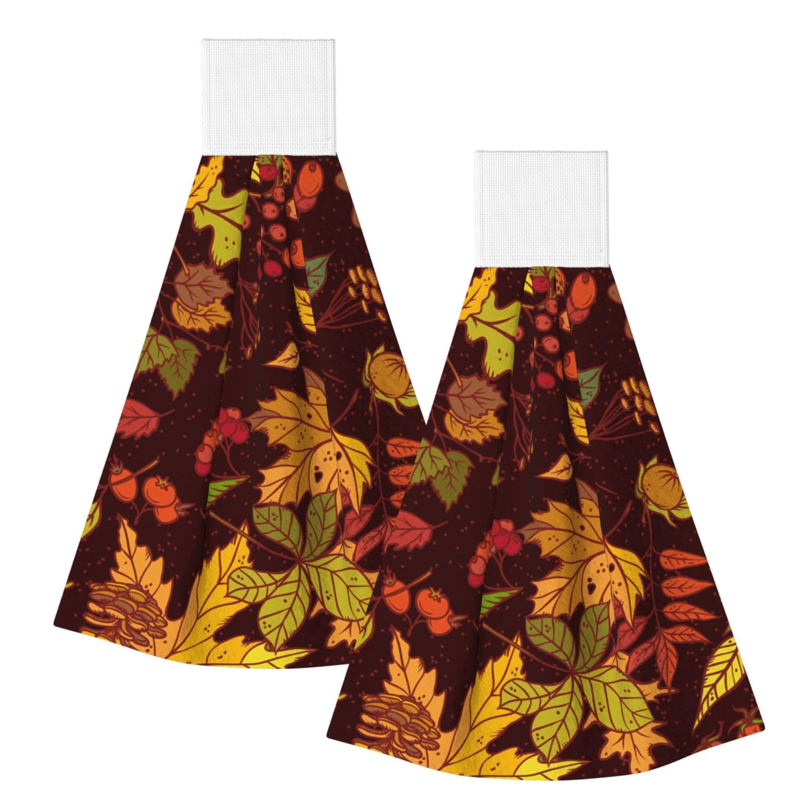 DOPKLNA Fall Autumn Leaves Acorn Berries Printed, 2 Pcs Hanging Coral Fiber Hand Towels for Bathroom, Absorbent Kitchen Towels