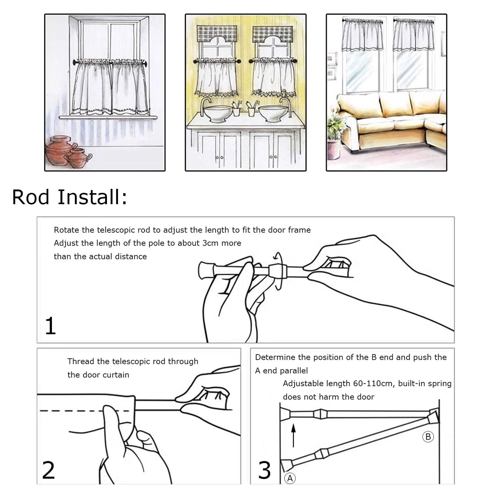 Valences de cuisine courtes, Rideau de cantonnière, rideau de café court for fenêtre de style pastoral avec rideaux courts floraux, passe-tringle for cuisine, salle de bain, chambre à coucher(200x70cm